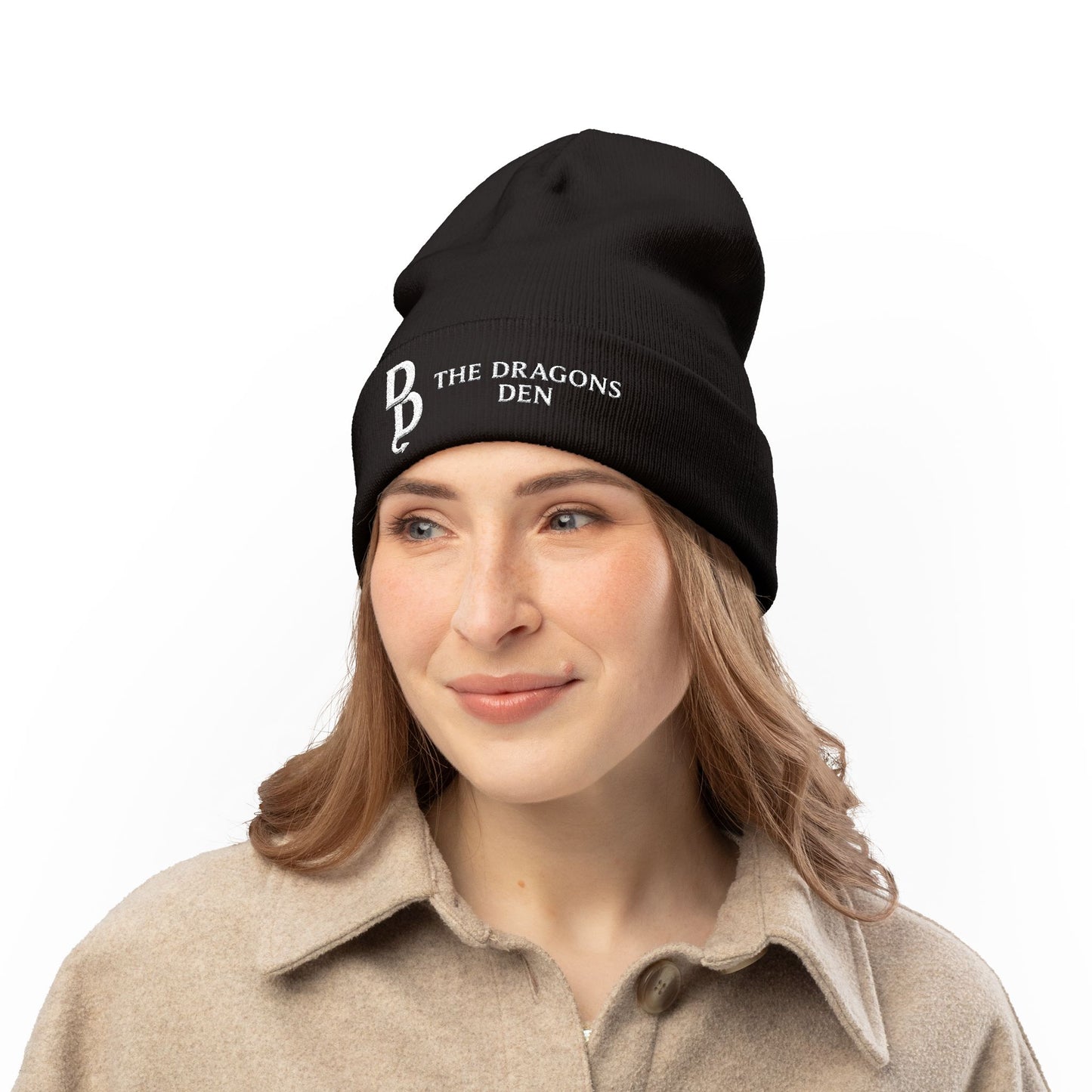 The Dragon’s Den Embroidered Knit Beanie — Stacked D Logo