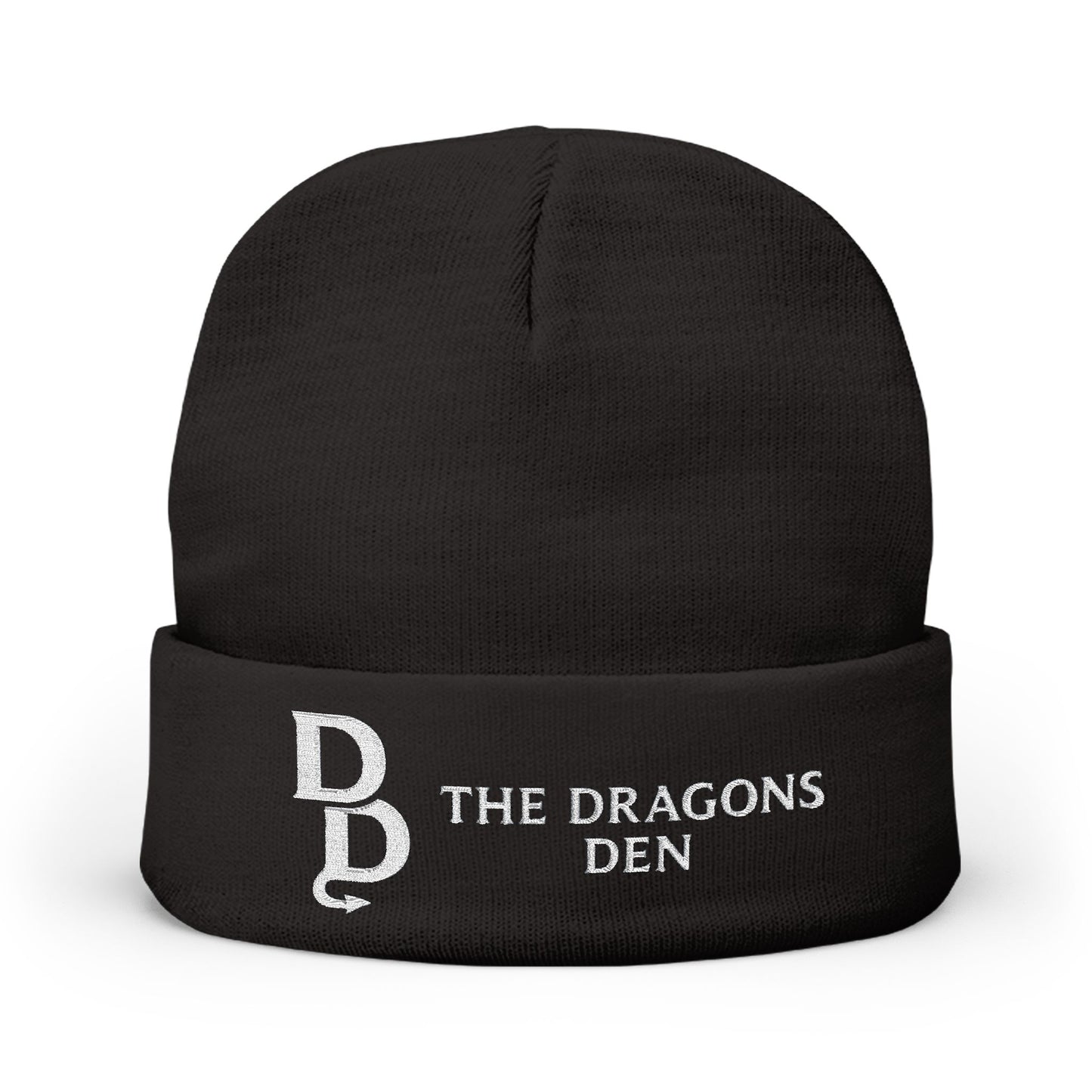 The Dragon’s Den Embroidered Knit Beanie — Stacked D Logo